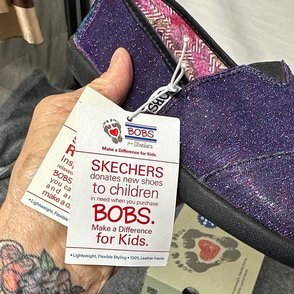 Skechers BOBS Glitter Slip-On Shoes - Purple - Picture 7 of 13